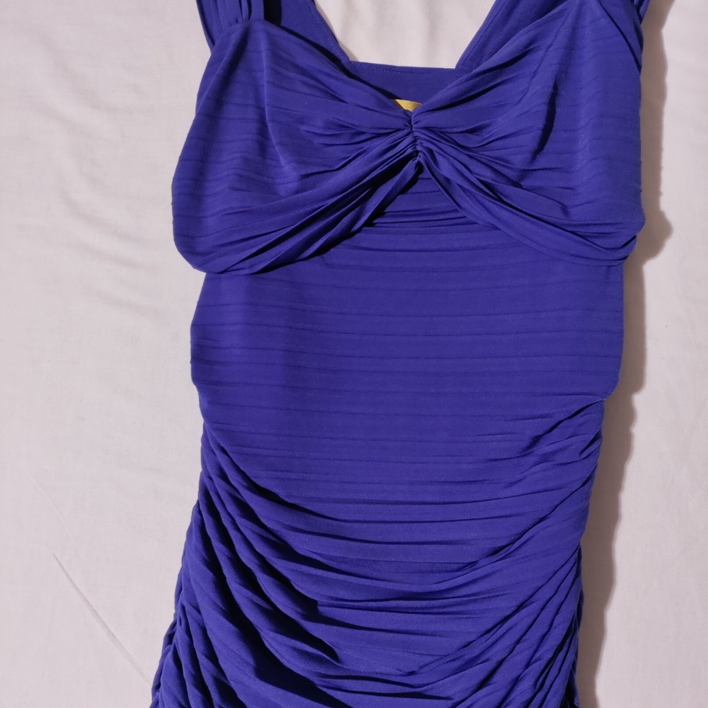 NICOLE MILLER Blue COCKTAIL FORMAL GOWN RUCHED FITTED DRESS SIZE 8 - Picture 3 of 16